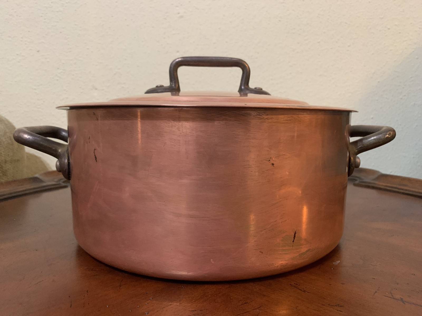 Vintage Solid Copper Dutch Oven Stockpot 8 qt with Lid # 28 Heavy & Sturdy