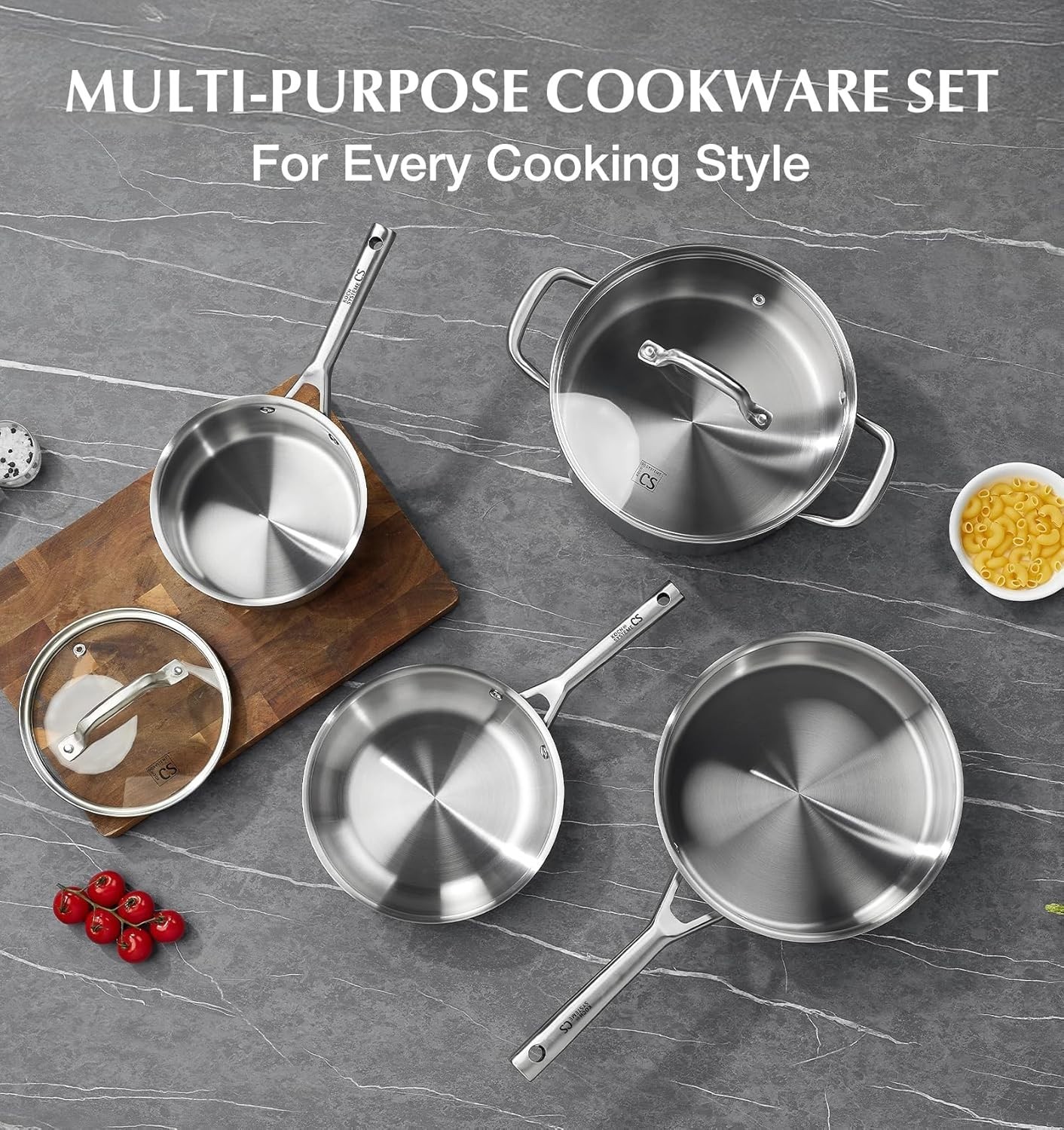 Stainless Steel Cookware Set 17 Piece, Professional 18/10 Stianless Steel Pots a