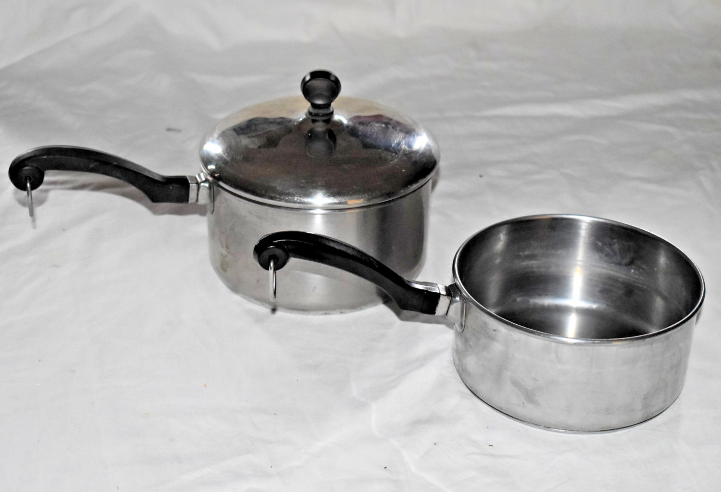 5 pc. FARBERWARE 1 1/2 qt + 2 qt DOUBLE BOILER + SAUCEPAN Pan POT & 2 Lids USA