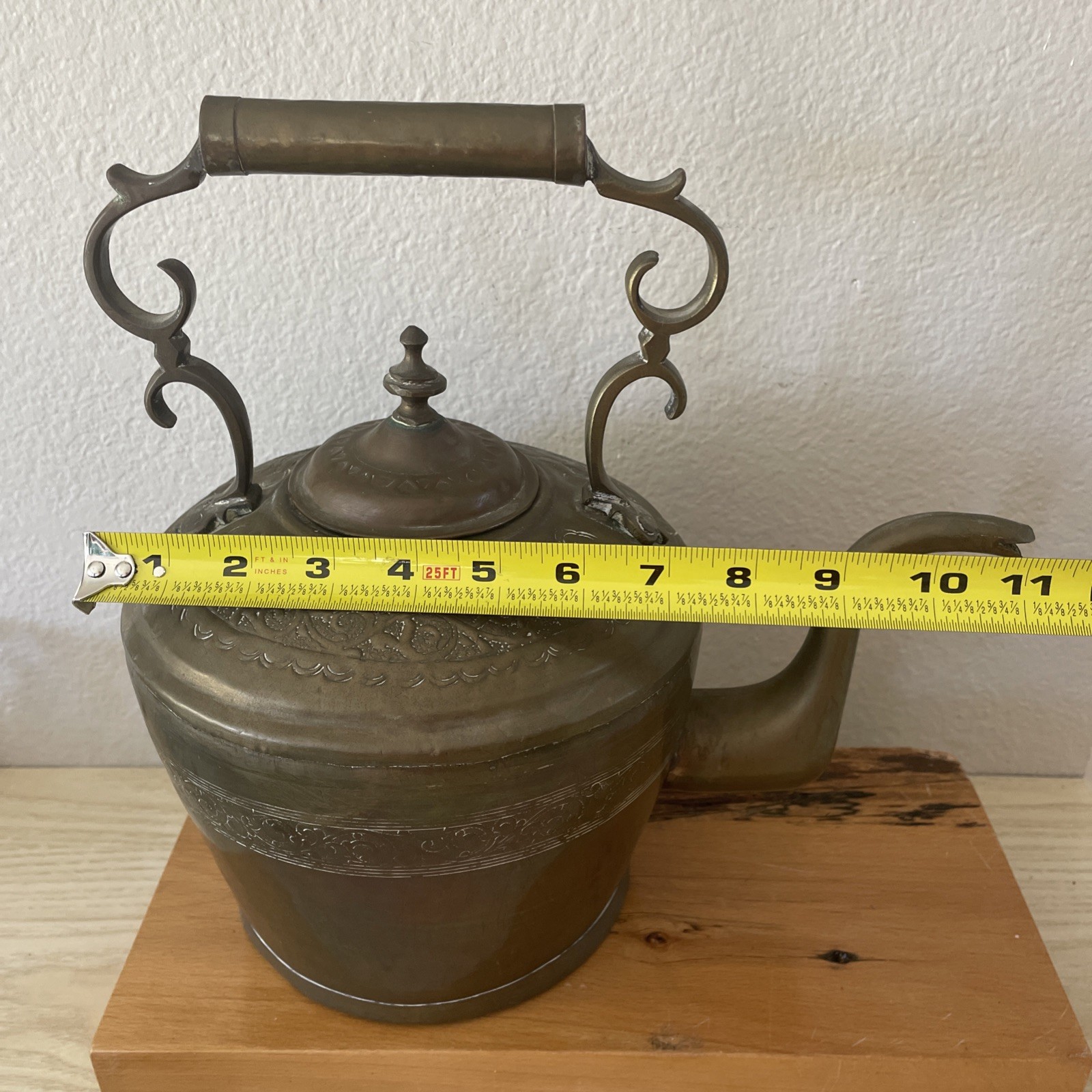 Kettle Teapot Early 20th Century French England Country Brass Sz L 11”H Engraved
