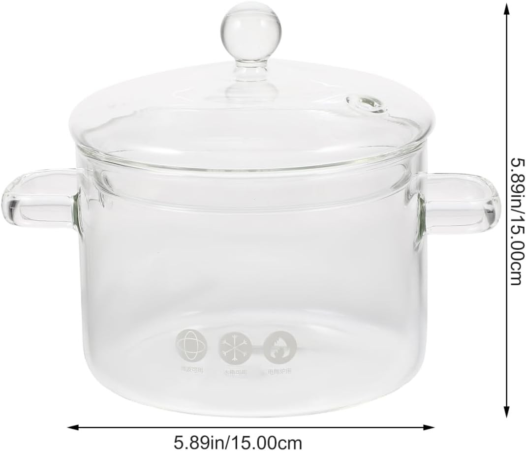 Borosilicate Glass Soup Pot W/ Lid 1.5L/50Oz Transparent Cooking Pot Ramen