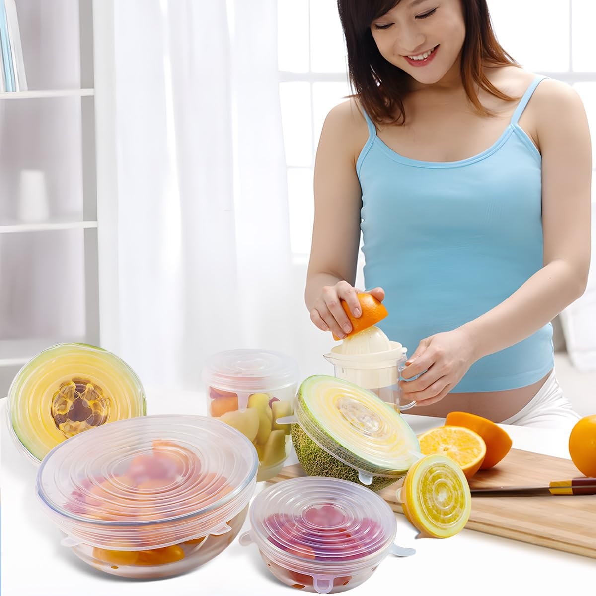 12 Pcs Silicone Stretch Lids Reusable Bowl Covers for Bowls Pots Cups
