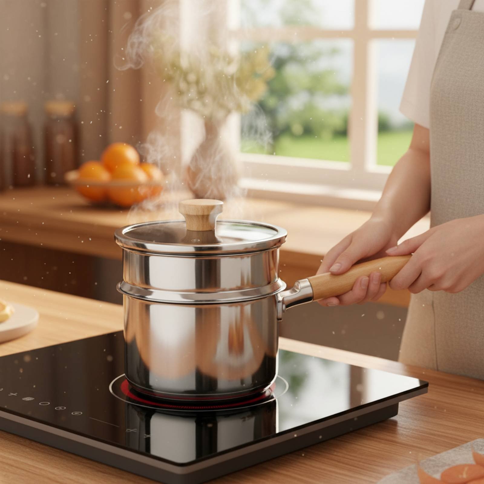 316 Stainless Steel Pot Induction Compatible Lidded Milk Pan Rust Resistant