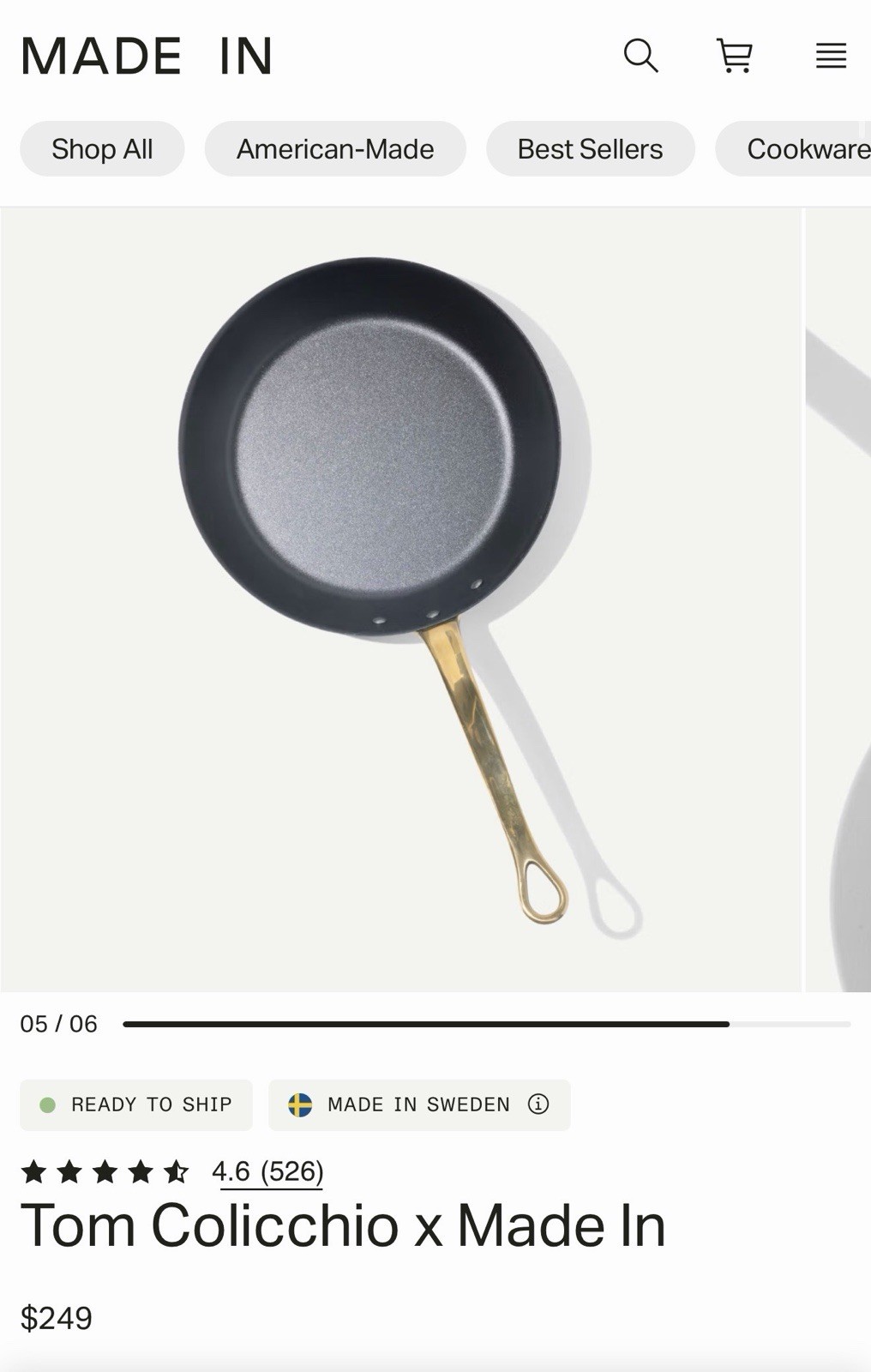 Made In | Tom Colicchio Carbon Steel Non-Stick Frying Pan 9″ | Brass Handle