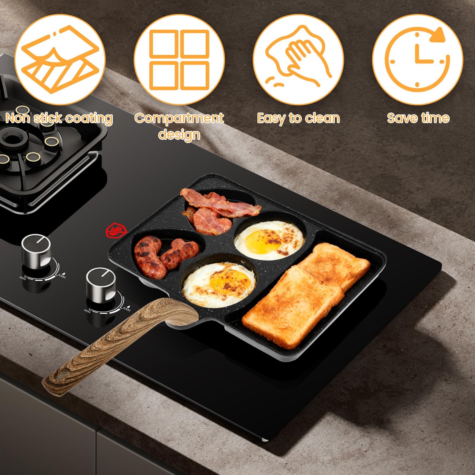 5 In 1 Divided Nonstick Grill Pan Omelette Egg Frying Skillet Induction Black