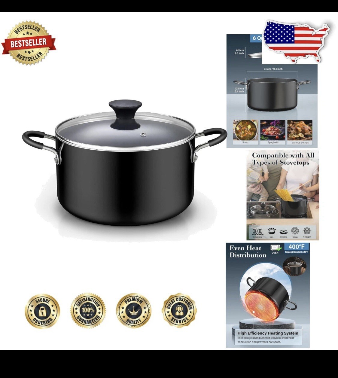 Durable Nonstick Stockpot 6 QT with Stay-Cool Handles – Perfect for Home Chefs