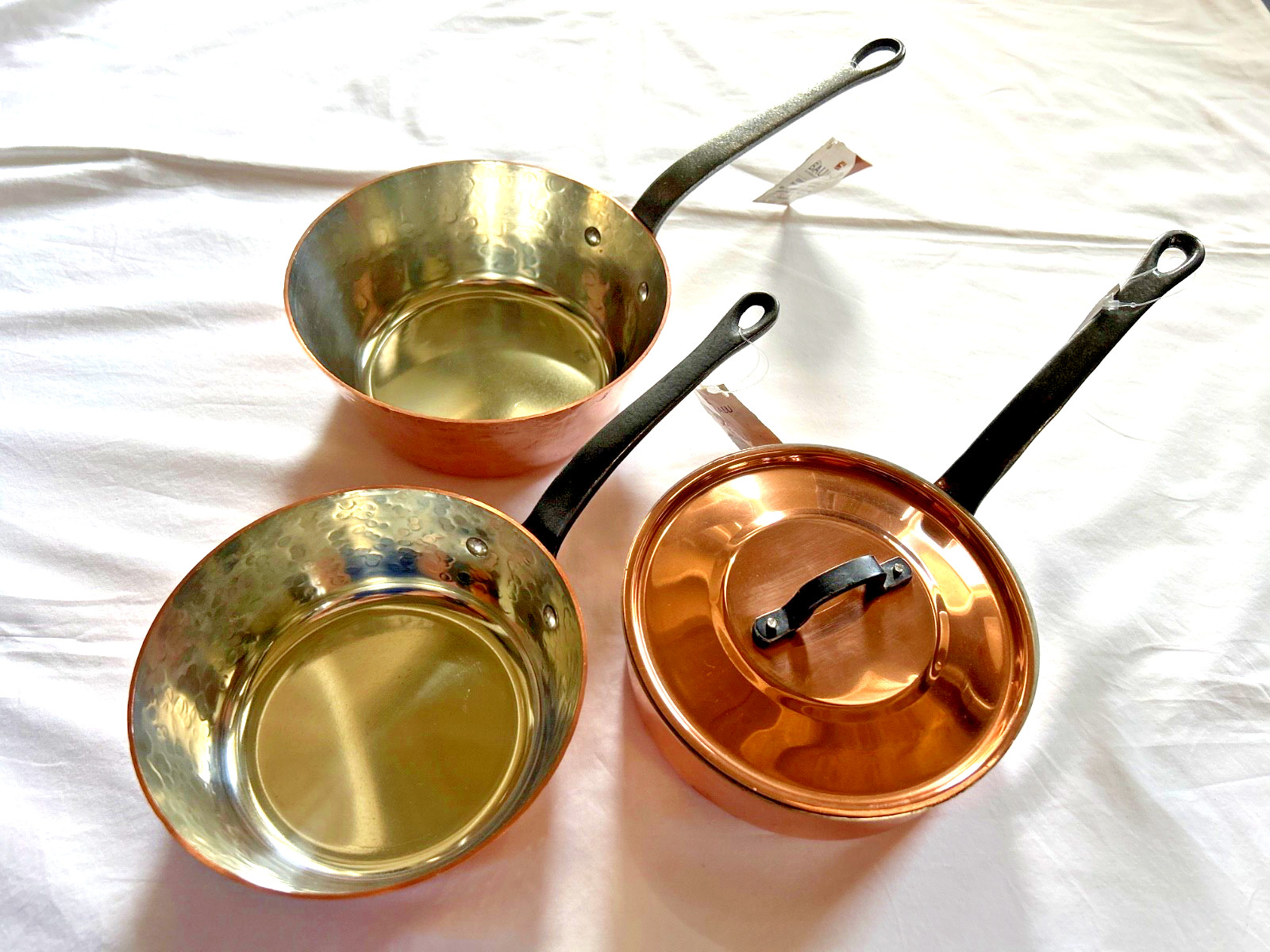 BAUMALU Copper 2 mm Saute Pans and Pots Mixed set of 3 Alsace France New