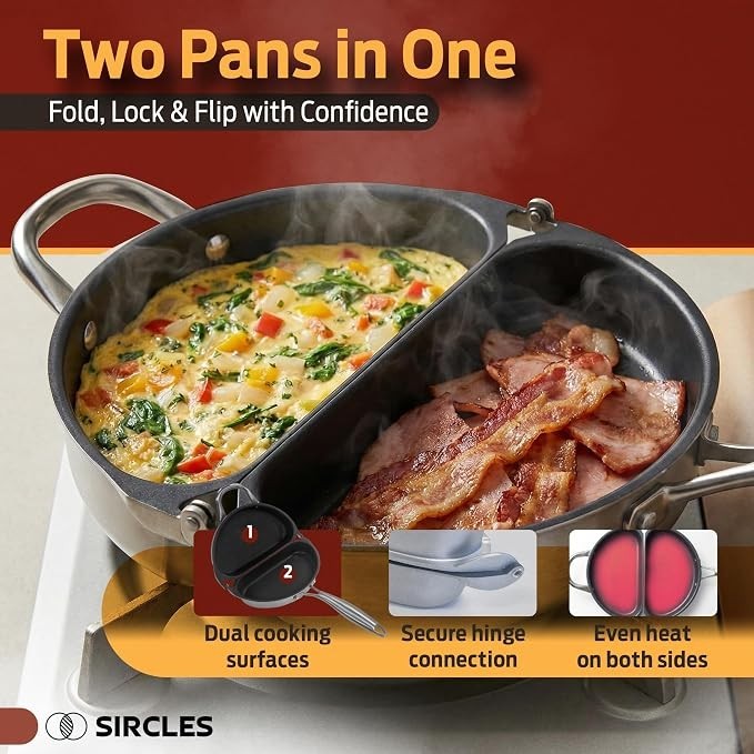 NEW Frittata Omelette Pan Non-Stick Aluminum Folding Compact Maker w/Spatula