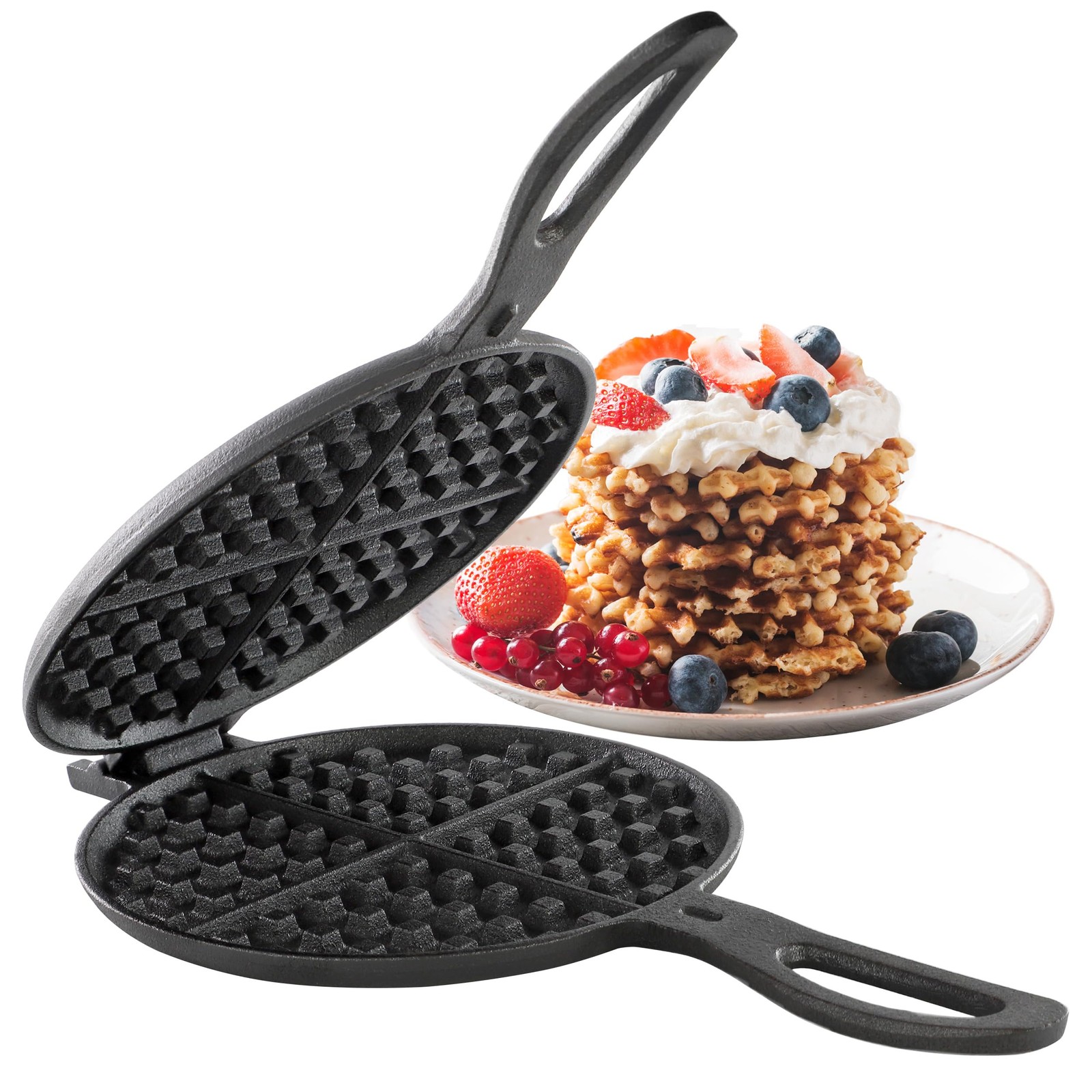 Megachef 6.7 Inch Round Cast Iron Pie Iron Outdoor/Camping Cookware with Long