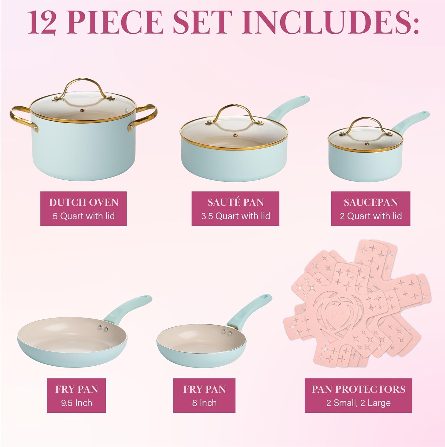 Paris Hilton Epic Nonstick Pots and Pans Set, Multi-layer Nonstick Coating, Temp