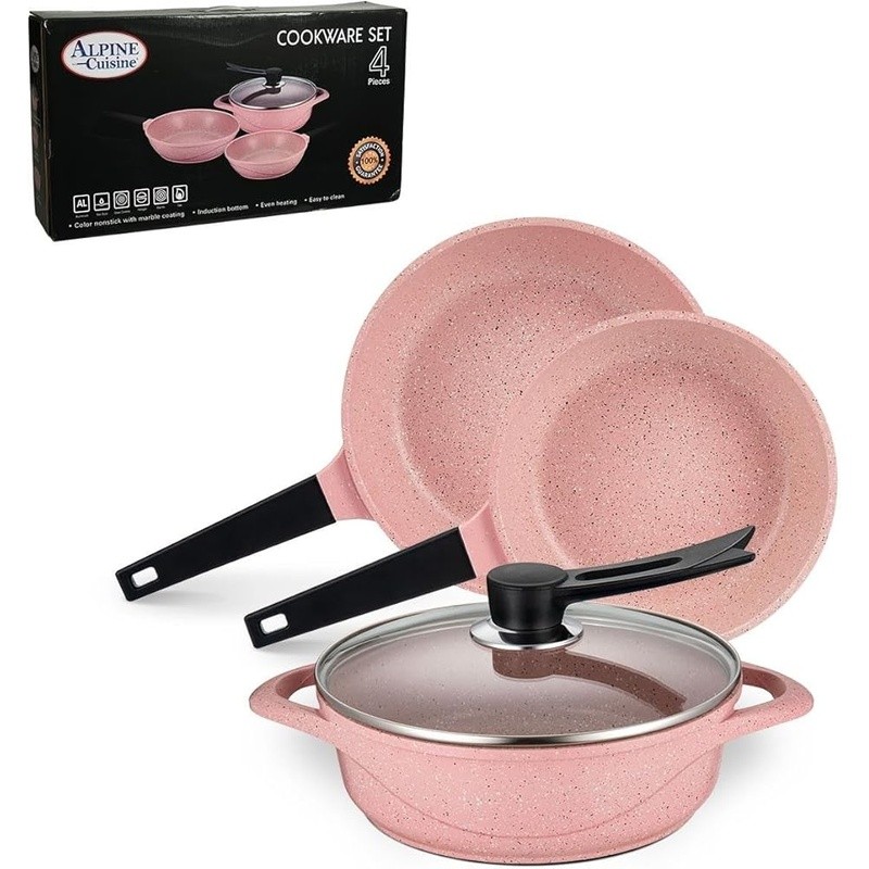 Die-Cast Aluminum Cookware Set Non-Stick Induction Compatible W/ Glass Lids New