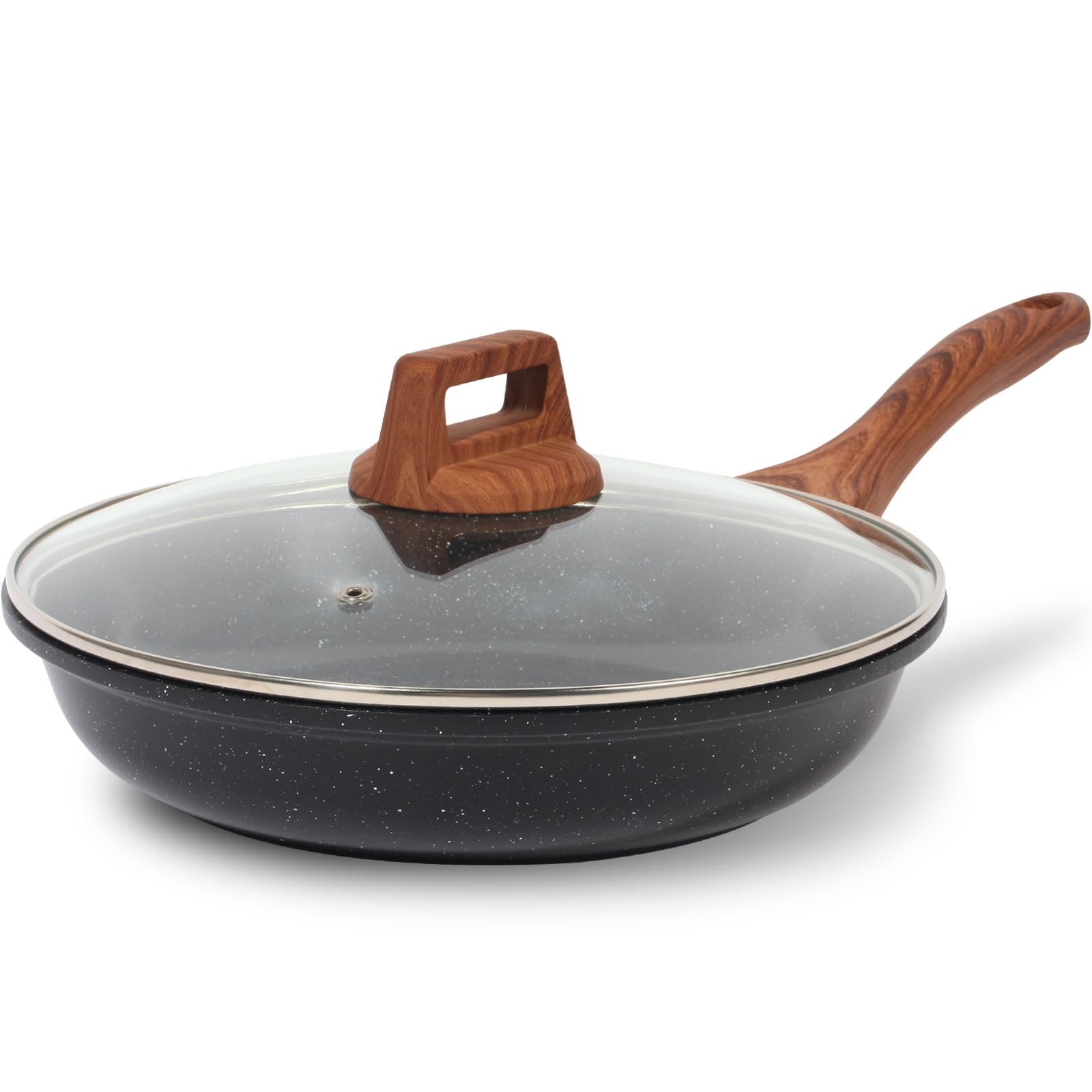 ESLITE LIFE Nonstick Ceramic Frying Pan Skillet with Lid, 8″ w/Lid, Black
