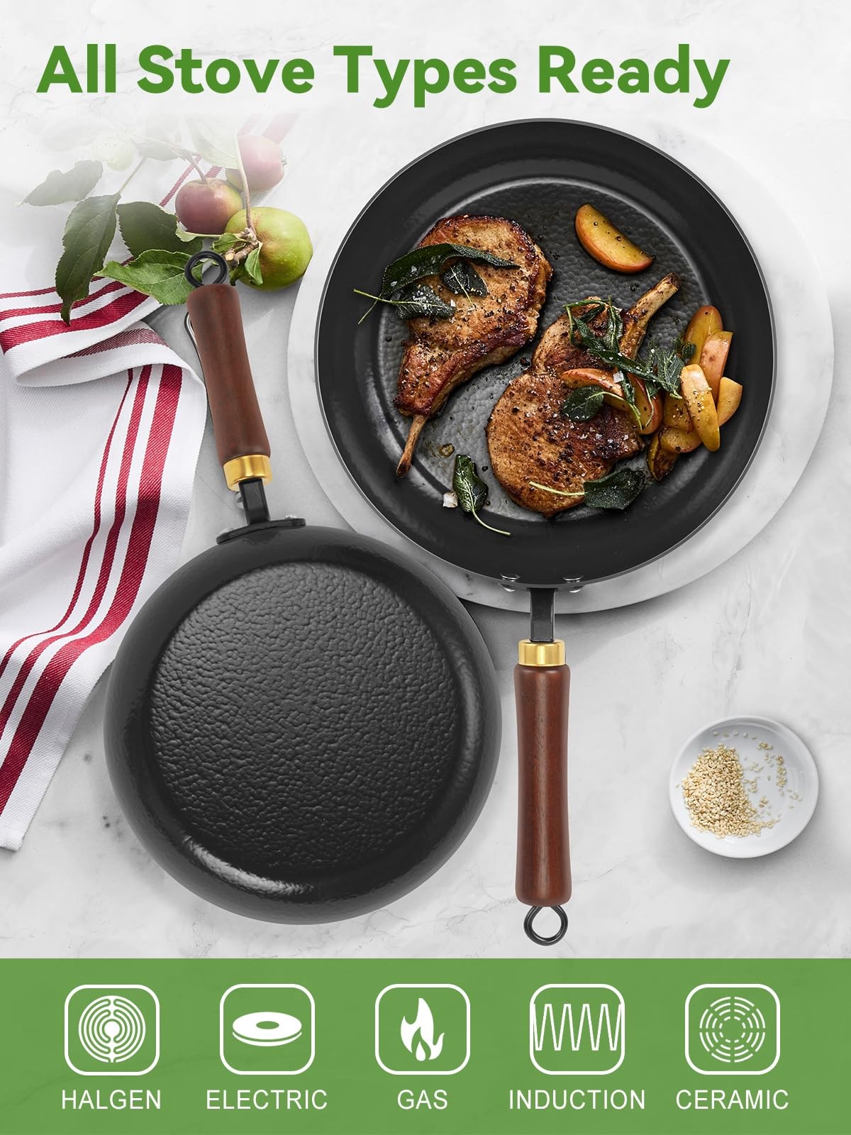 Carbon Steel Skillet, 11-Inch Nonstick Frying Pan, Season-Free Enameled Carbo…