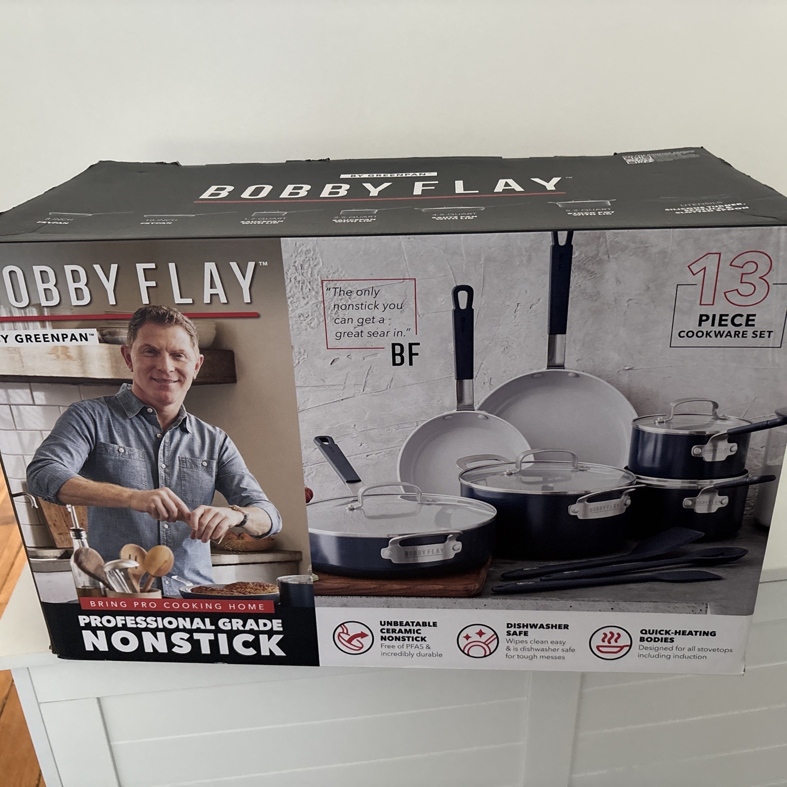 GreenPan CC008869-001 Bobby Flay 13 Piece Nonstick Cookware Set Diamond Ceramic