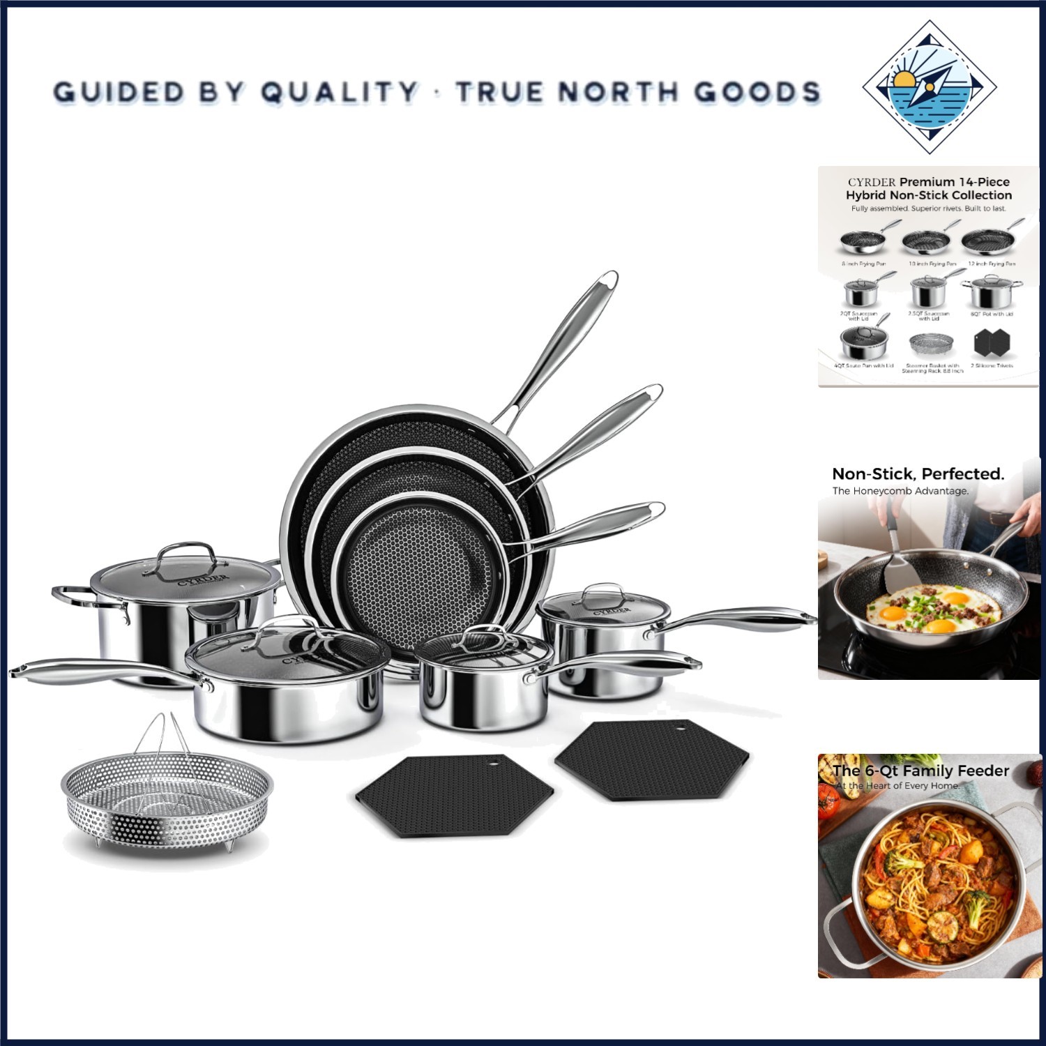 14-Piece Nonstick Hybrid Hex Cookware Set – Induction & Oven Safe, PFOA Free