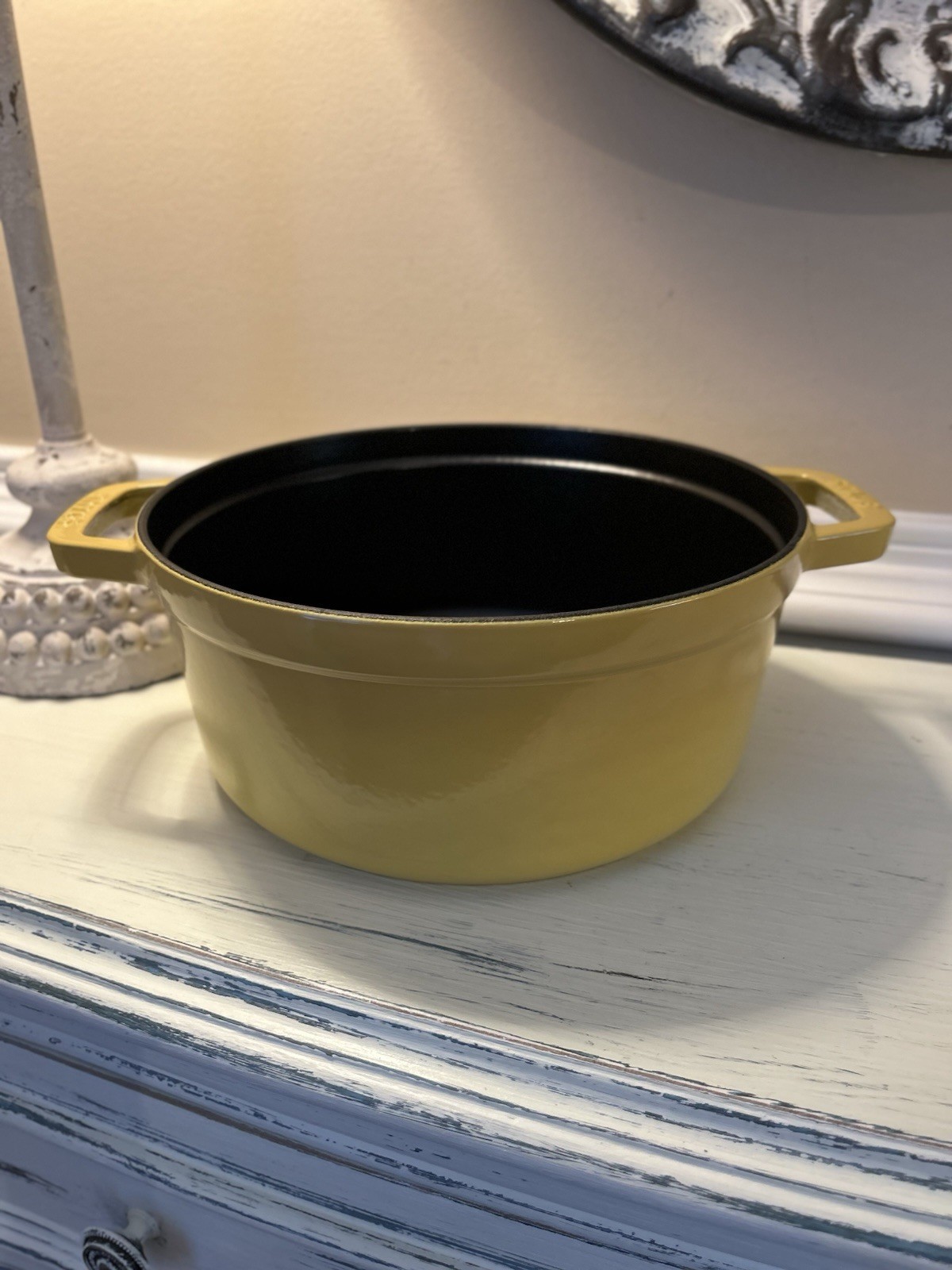 Staub Enameled Cast Iron Round 4 Qt. Cocotte NO LID Citron READ