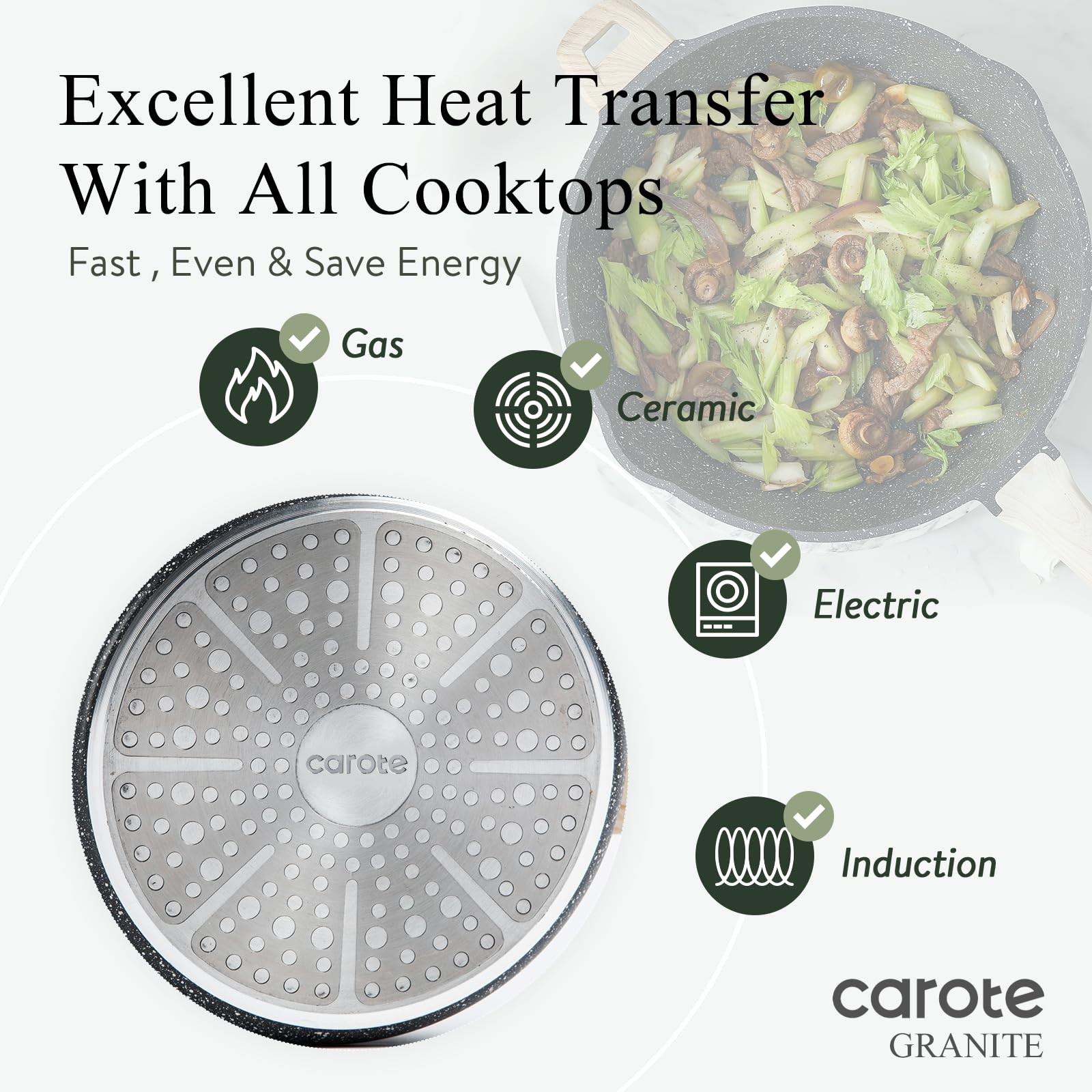 CAROTE 12 Inch Nonstick Deep Frying Pan with Lid, 5.5 Qt 12″, Classic Granite