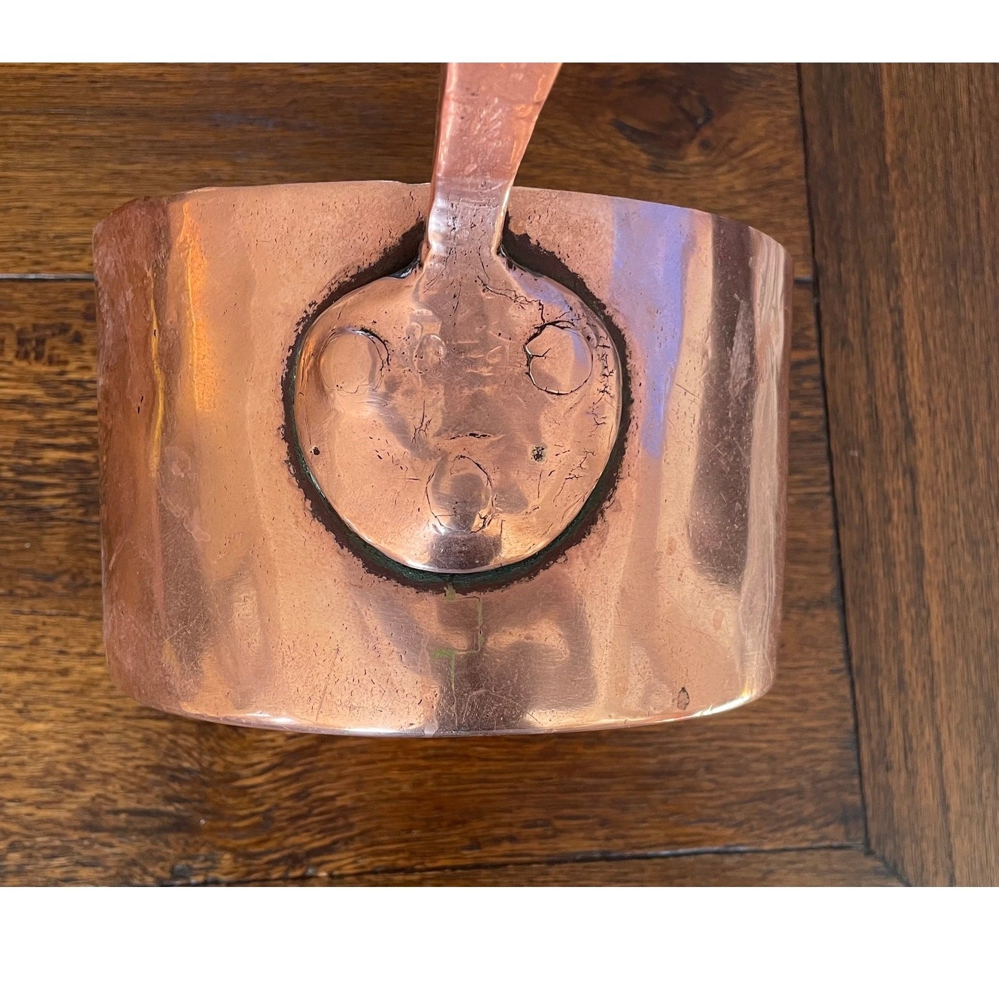 Vintage Large French Copper Saucepan with Copper Handle, Hammered Texture
