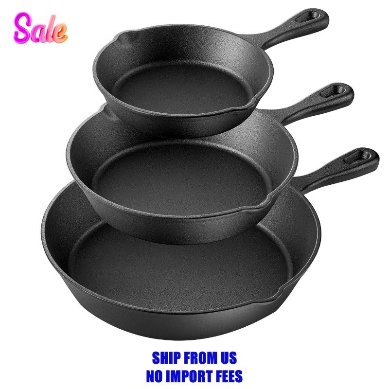 MegaChef Pre-Seasoned 3 Piece Cast Iron Skillet Set