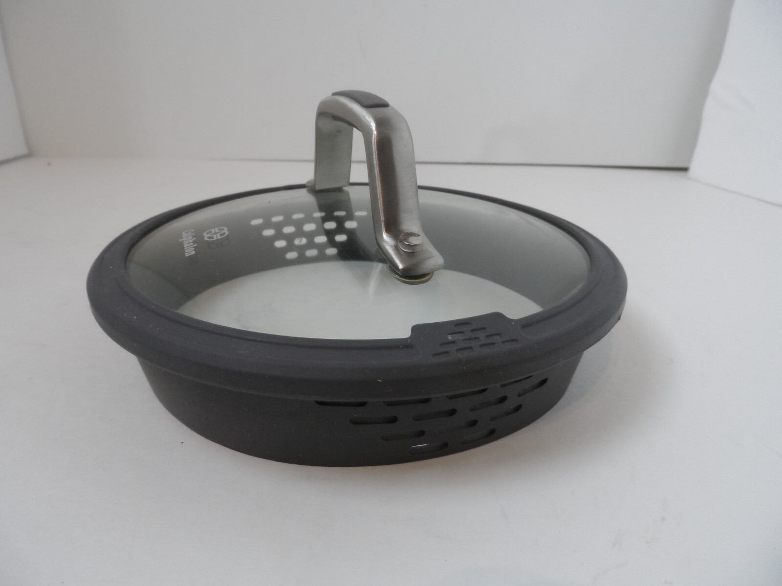 Calphalon Glass & Silicone Strainer Lid 6″ Replacement Gray Rubber Handle – VGC