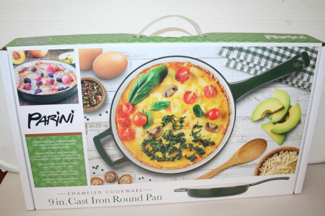 Commercial-grade 9″ enameled cast iron skillet Non Stick Oven Safe Green BNIB