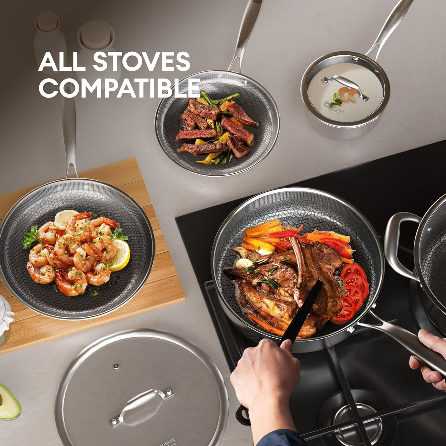 Stainless Steel Cookware Set, 11 Pcs Pots and Pans Set, Hybrid Ceramic Cookware,