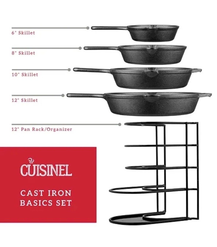 CUISINEL Chef’s Basic 5 Piece Cast Iron Set CB-503 – Black Plus Accessories NEW