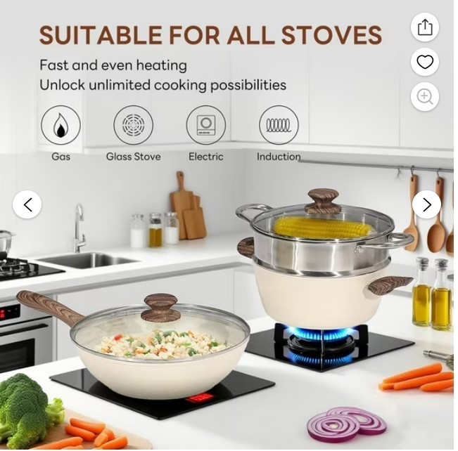 17 Pcs Non-Stick Pots and Pans, Non-toxic Kitchen Cooking Set with Stay-Cool …
