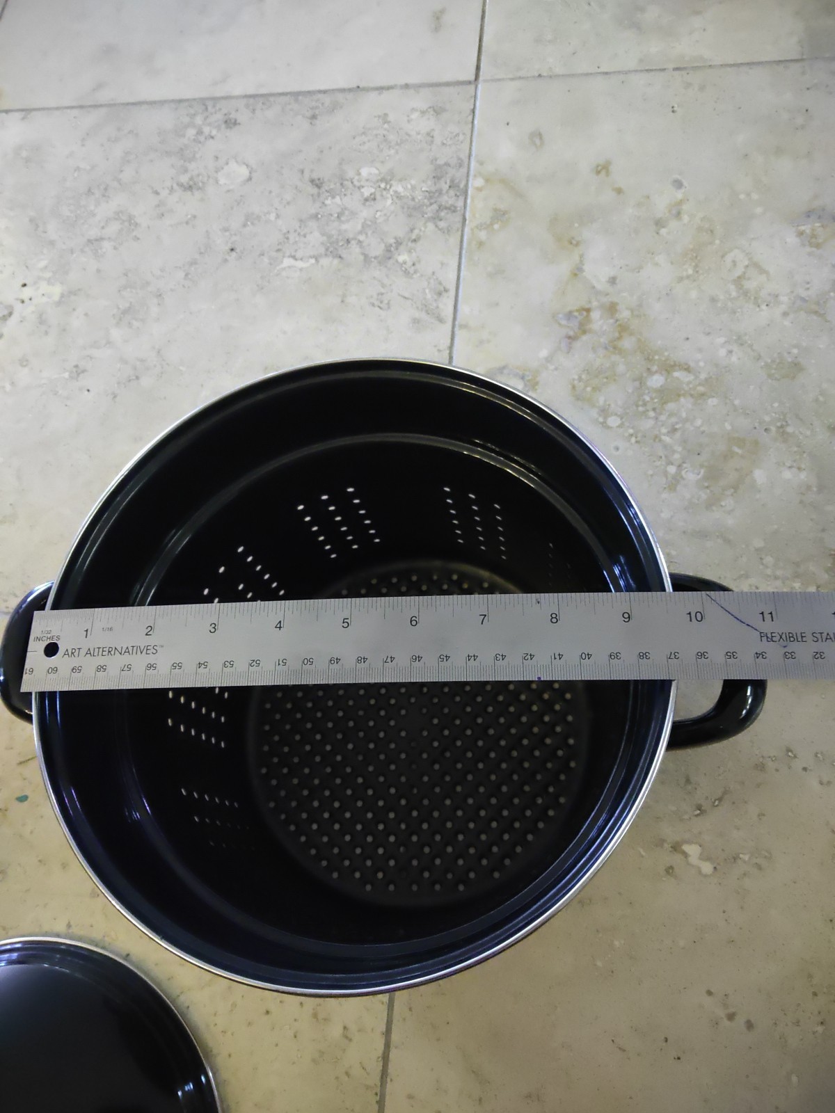 Black Stock Pot Colander Insert Double Handle With Lid