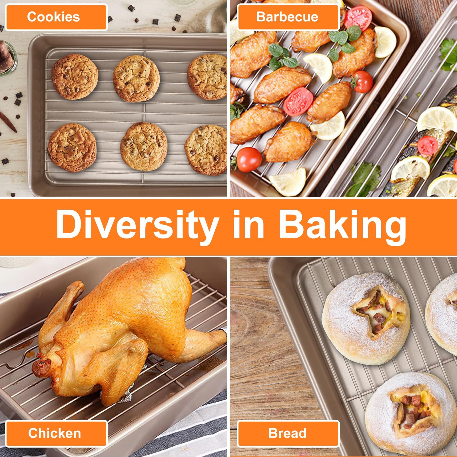 9x13Inch Roasting Pan with Rack, Thickened Nonstick Deep Rectangle Cake Pans,…
