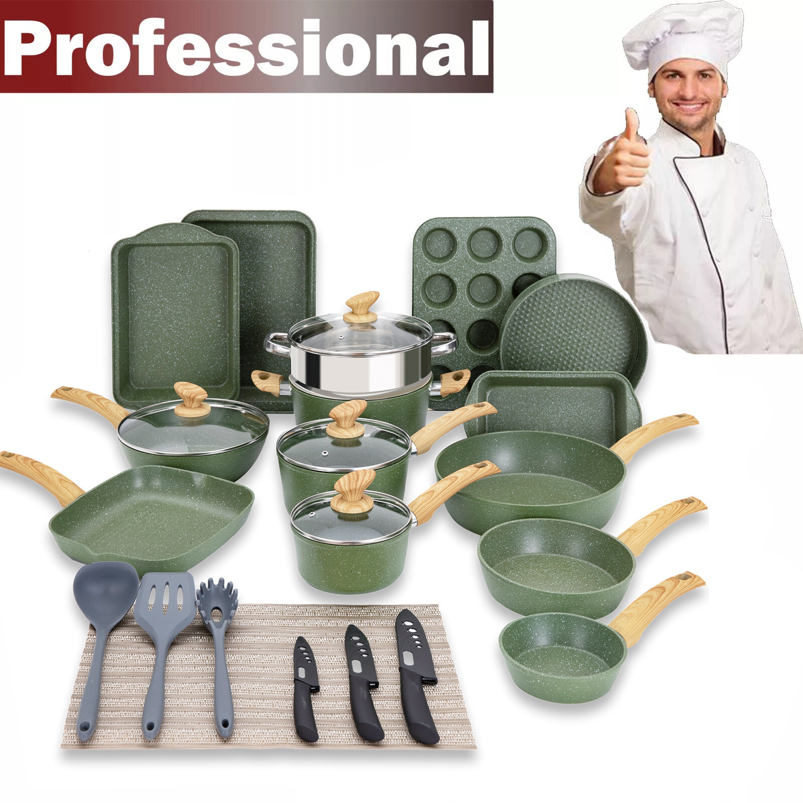 30 Pieces Cookware Set Pots and Pans Set Granite Coated Non Stick Bakeware Set