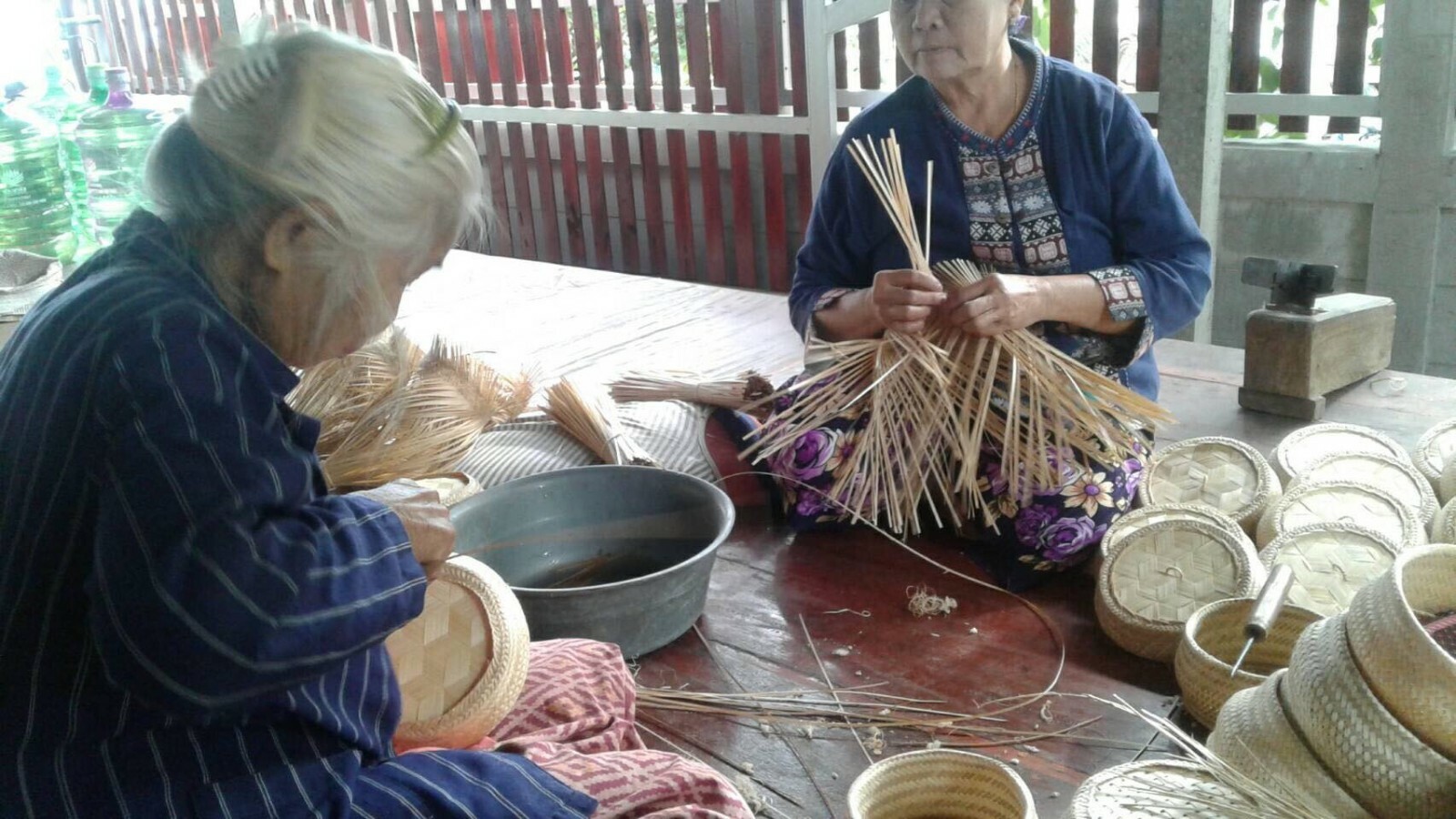 Vintage Thai Handicraft Cooker Bamboo Basket&Lid Steamer Sticky Rice Dim Sum X 2