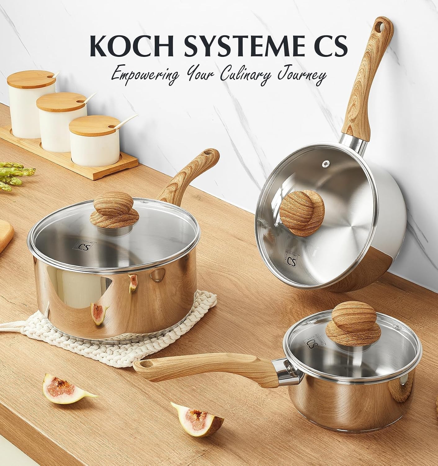Stainless Steel Pots, 6 Piece Sauce Pan Set with Lids, 1QT, 2QT, 3QT Stainless