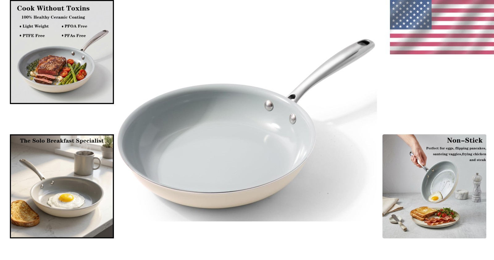 8In Nonstick Ceramic Frying Pan Compatible With Induction Gas Electric 1.5L