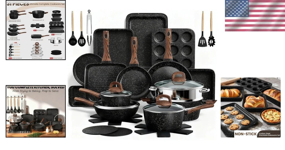 Non Stick Pots and Pans Set Kitchen Cookware Bakeware Induction 31 Pcs
