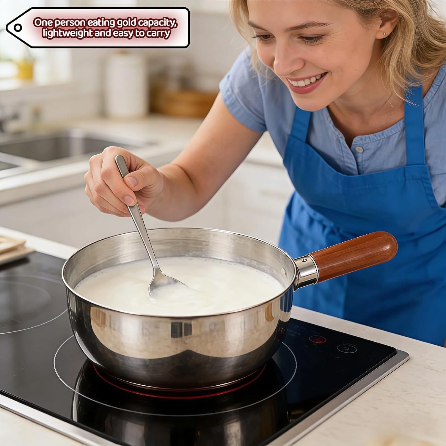800ml/27oz Wood Handle Saucepan – 316 Stainless Steel, Multi-Use Induction Co…