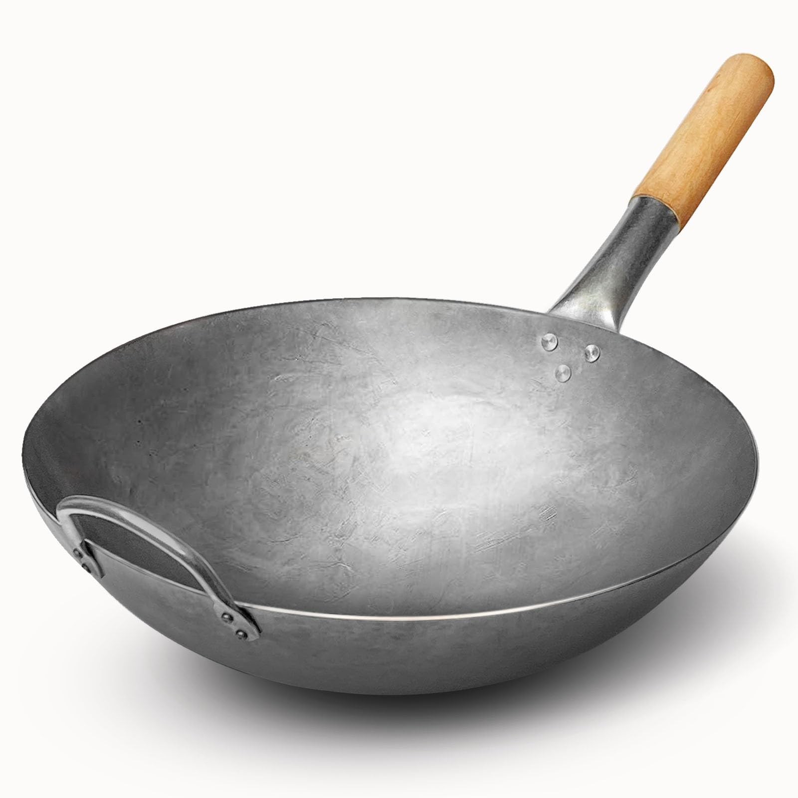 Sunrise 1.8 mm Thickness Heavy Duty Hand Hammered Carbon Steel Wok 14 inch, Roun