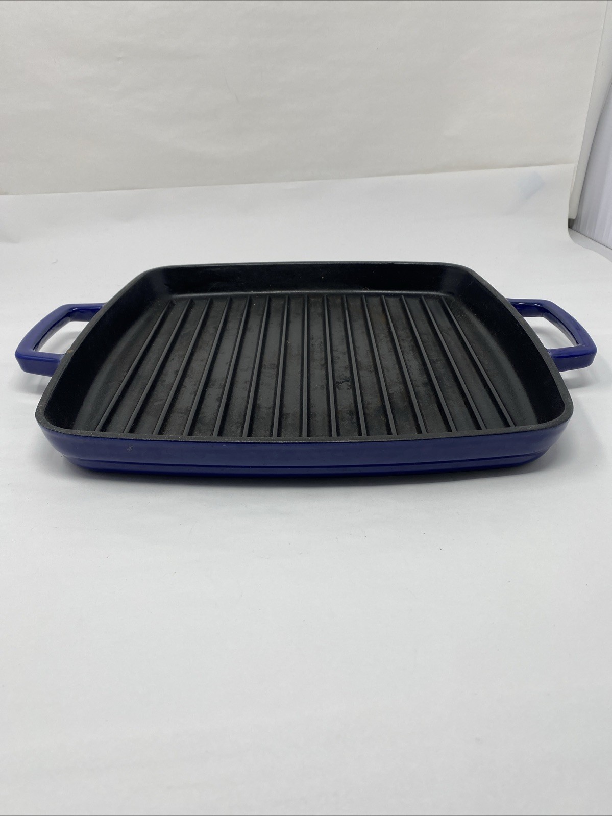 Martha Stewart Cast Iron Square Grill Pan Blue Enamel Double Handles