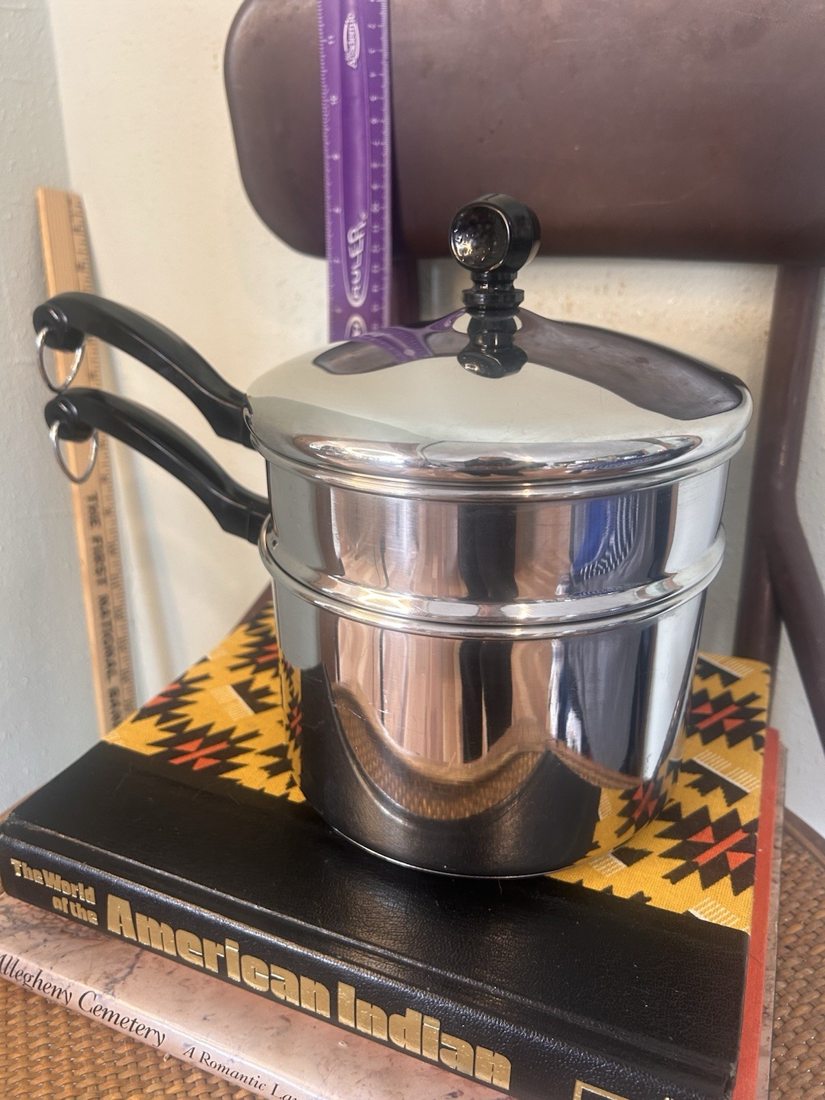 Vintage Farberware Double Boiler With Lid 2 Qt 1.9L 18-10 Stainless Steel Bonded