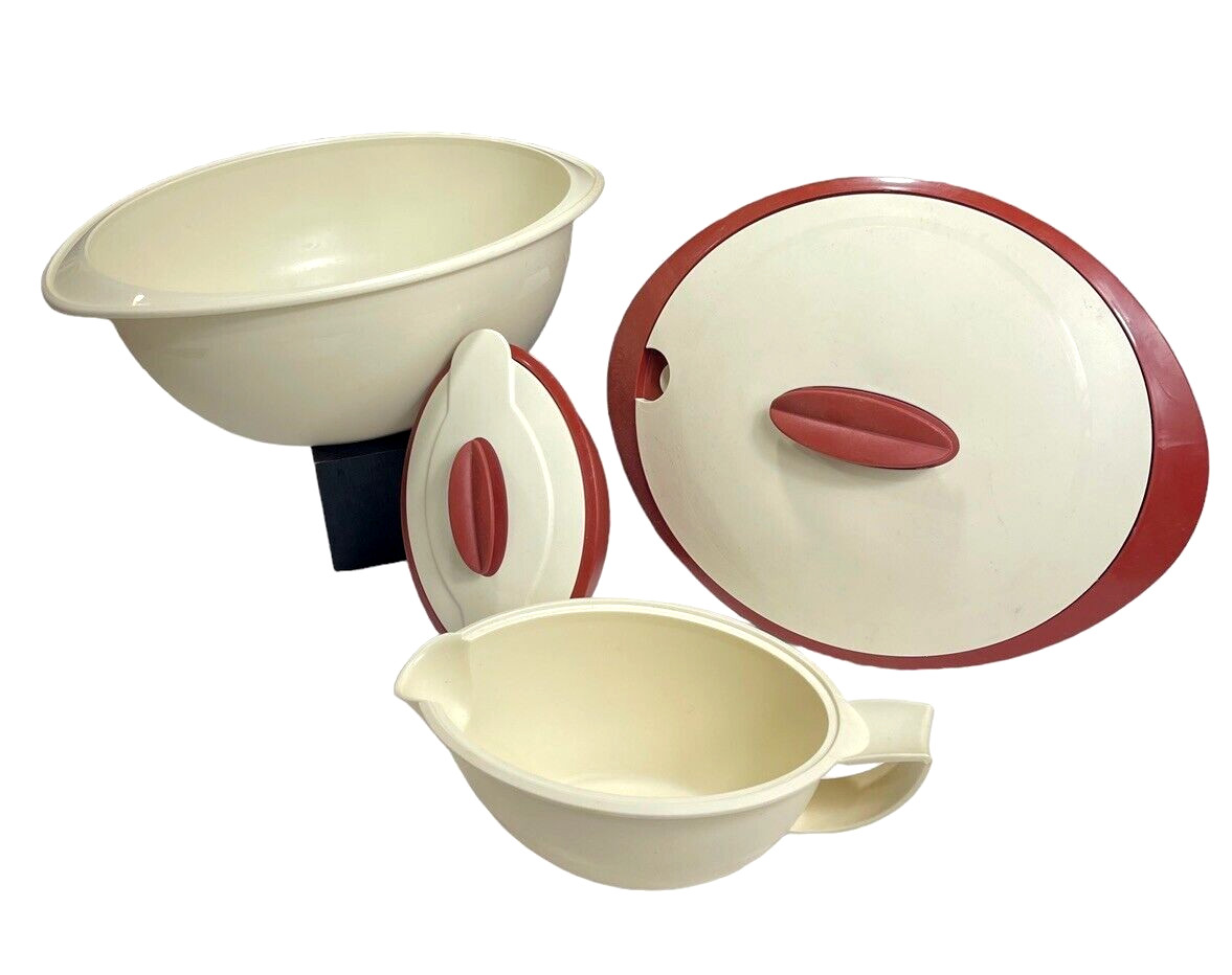 Vtg Tupperware 6 pc Microwave Tan Brown Insulated Lid Serve Store Bowls #4946A-4