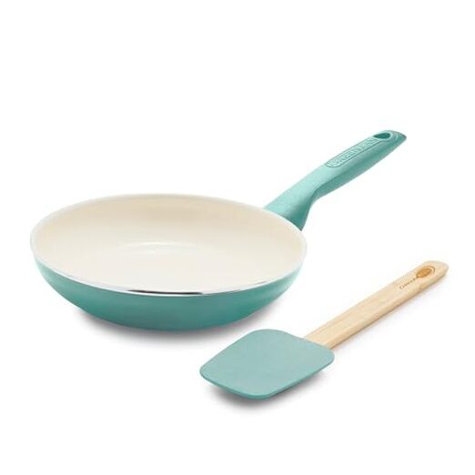 Rio Healthy Ceramic Nonstick 8″ Frying Pan 8″ Frypan and Spatula Set Turquoise