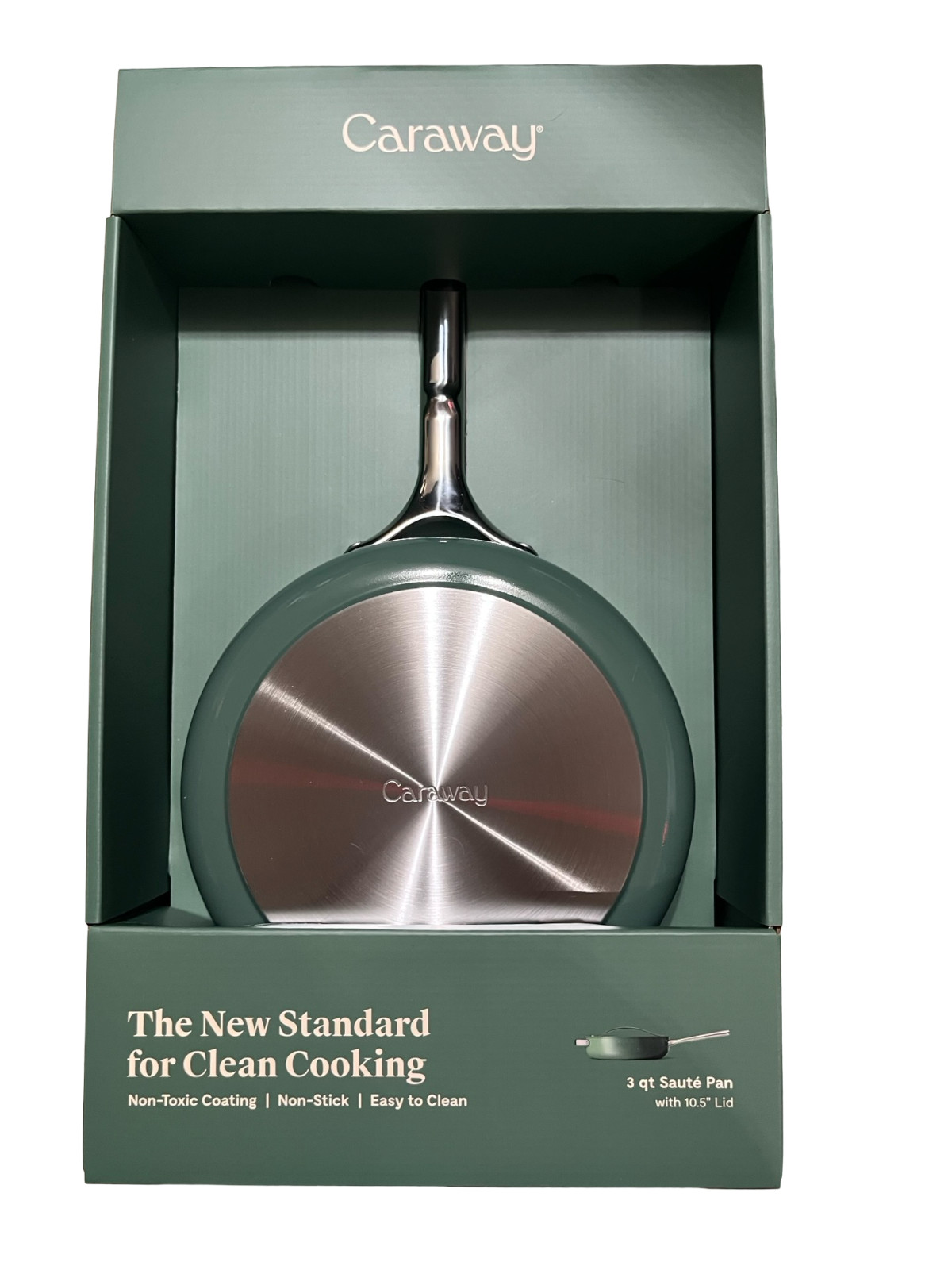 Caraway 3 Qt Ceramic Saute Pan w/ 10.5″ Lid SAGE GREEN Non-Stick Non-Toxic New
