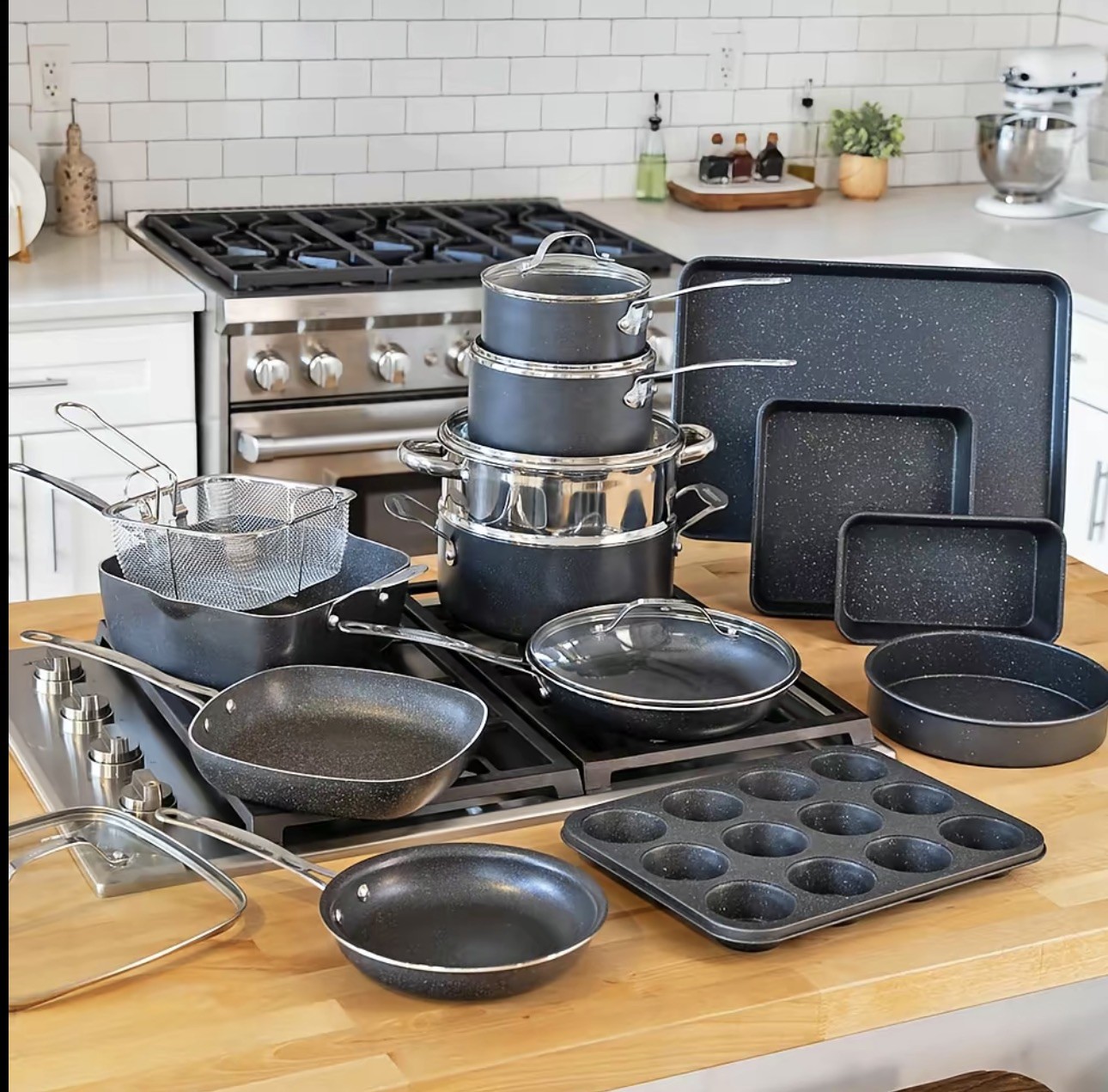 Granitestone 20pc Pots and Pans Set Non Stick Cookware Set Best Deep Frying Pan