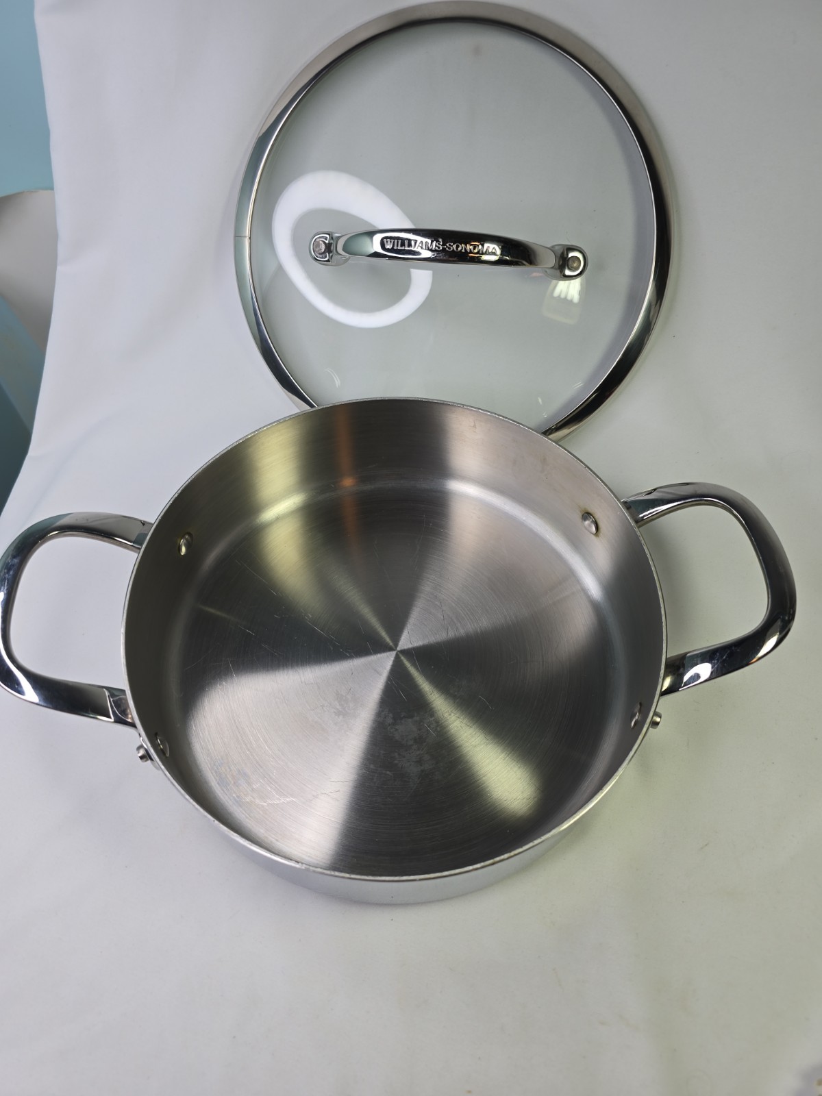 Williams Sonoma Hestan 3 QT Stainless Steel 9.5″ Casserole Pan Pot Italy #1014T