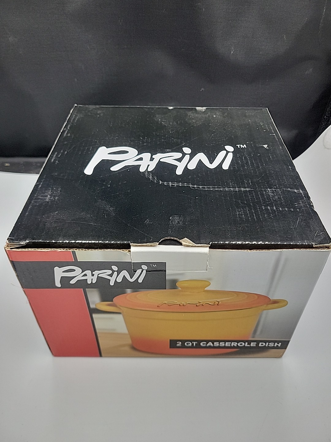 STONEWARE/PARINI 2 Quart Casserole Dish – Yellow/Orange Cookware W/Lid NIB
