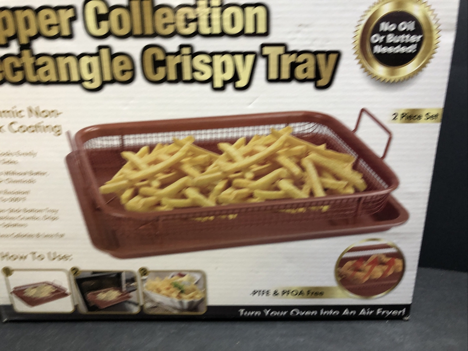 New Copper Collection 2pc Rectangle Crispy Air Fryer Non Stick Tray. Free Ship