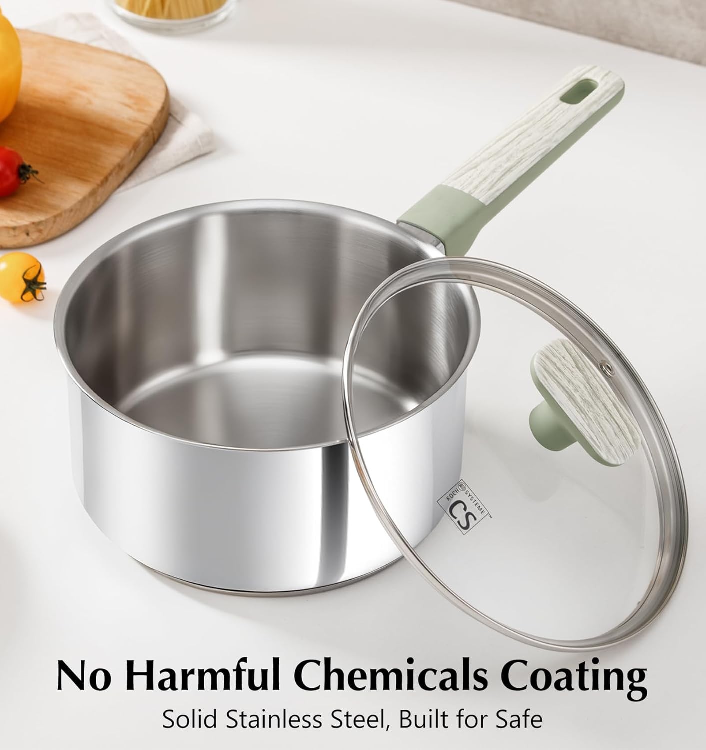 6 PCS Stainless Steel Sauce Pan Set, 1.5QT & 2QT & 3QT Stainless Steel Pot Set