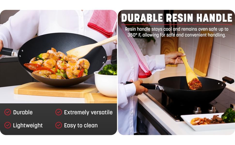 Professional Series 12-Inch Carbon Steel Excalibur Nonstick Stir Fry Pan with
