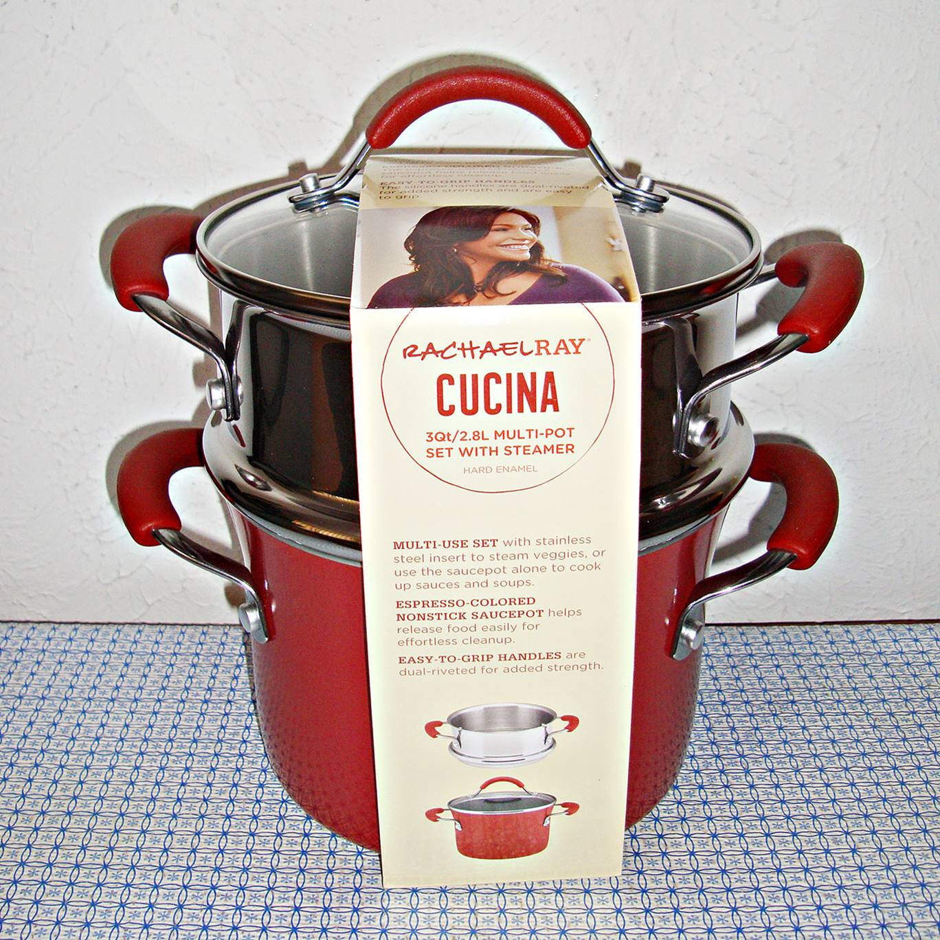 【NEW】RACHAEL RAY CUCINA HARD PORCELAIN ENAMEL NONSTICK MULTI-POT / STEAMER SET