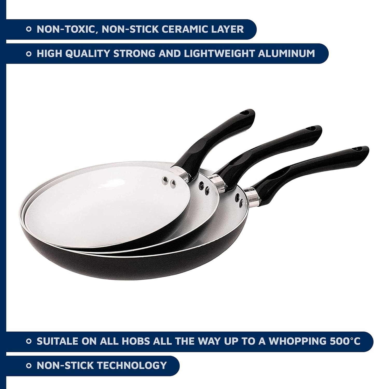 Nonstick Frying Pans Set 3 Piece (Black) Frying Pan with Lid Non Stick Pan/Skill
